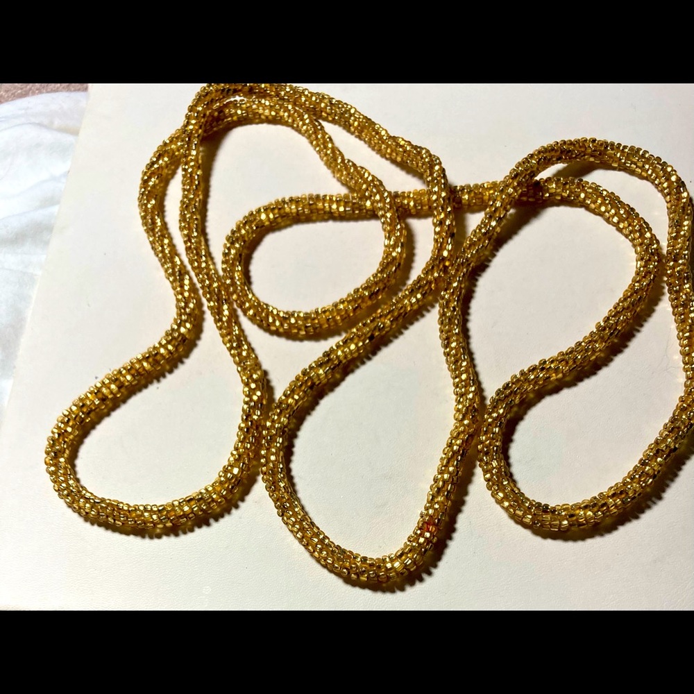 Thick seed beaded gold necklace. #748